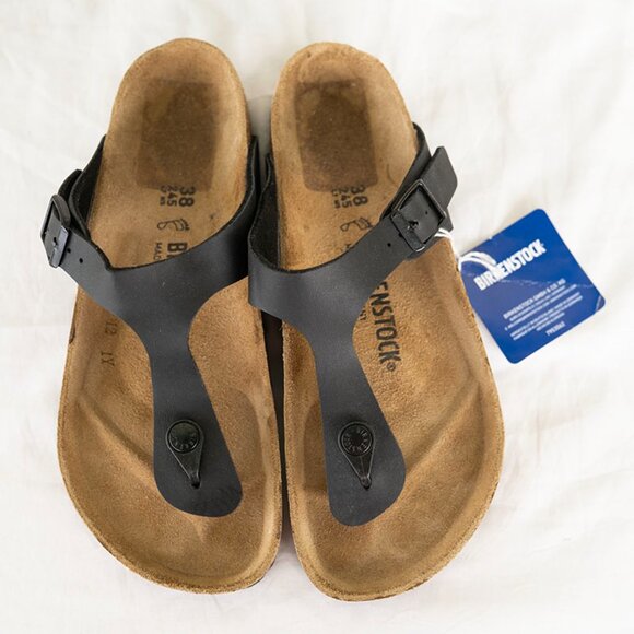 Birkenstock Gizeh Regular Fit Birko Flor Black / US Men's 6 Women's 8 EU 39 New - Picture 2 of 5